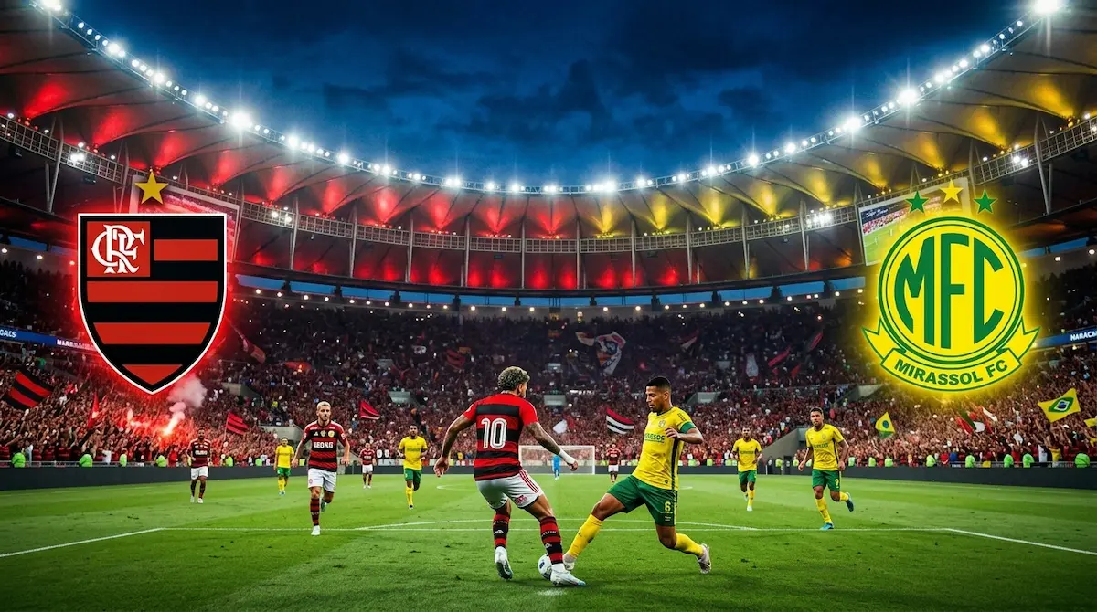 Comemoração dos jogadores do Flamengo após vitória por 2 a 0 sobre o Mirassol no Maracanã.